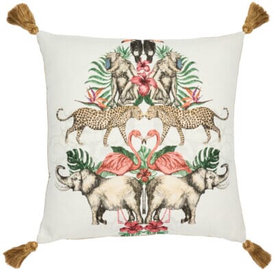 Exotic Animals Cushion with Gold Tassels- 60x60cm (24"x24")