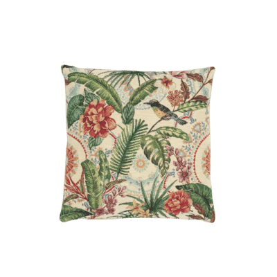 Exotic Jungle Bird Tapestry Cushion with Feather Filler - 33x33cm (13"x13")