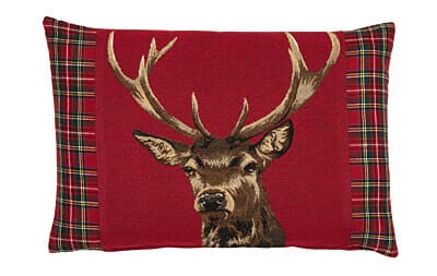 Scottish Stag Red Tartan Cushion with Tartan sides - 33x46cm (15"x18")