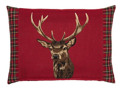 Scottish Stag Red Tartan Cushion with Tartan sides - 45x60cm (18"x24")