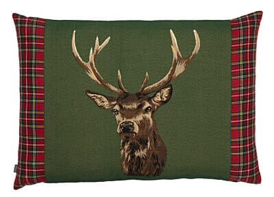 Scottish Stag Green Tartan Cushion with Tartan sides - 45x60cm (18"x24")