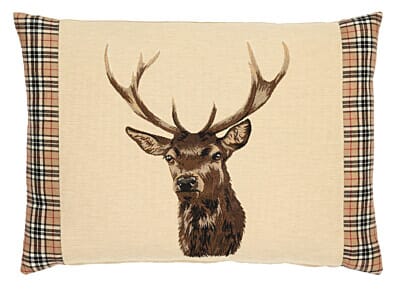 Scottish Stag Beige Tartan Cushion with Tartan sides - 45x60cm (18"x24")