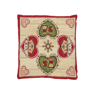 Nordic Hearts Tapestry Cushion with Feather Filler - 33x33cm (13"x13")