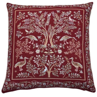 Trees & Birds Red Tapestry Cushion - 46x46cm (18"x18")