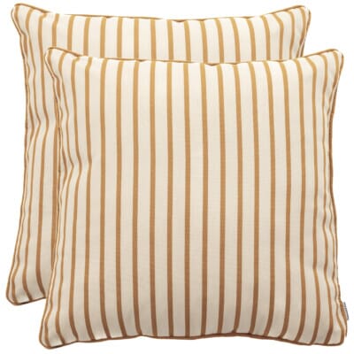 Pair of Ochre Stripe Large Piped Woven Outdoor Cushions - 55 x 55 cm (22" x 22")