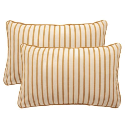 Pair of Ochre Stripe Oblong Piped Woven Outdoor Cushions - 40 x 60 cm (16" x 24")