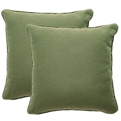 Pair of Olive Plain Regular Piped Woven Outdoor Cushion - 42 x 42 cm (17" x 17")