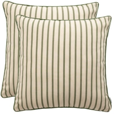 Pair of Olive Stripe Large Piped Woven Outdoor Cushions - 55 x 55 cm (22" x 22")