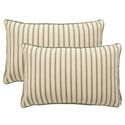 Pair of Olive Stripe Oblong Piped Woven Outdoor Cushions - 40 x 60 cm (16" x 24")