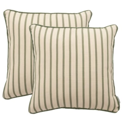 Pair of Olive Stripe Regular Piped Woven Outdoor Cushions - 42 x 42 cm (17" x 17")