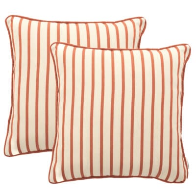 Pair of Terracotta Stripe Regular Piped Woven Outdoor Cushions - 42 x 42 cm (17" x 17")