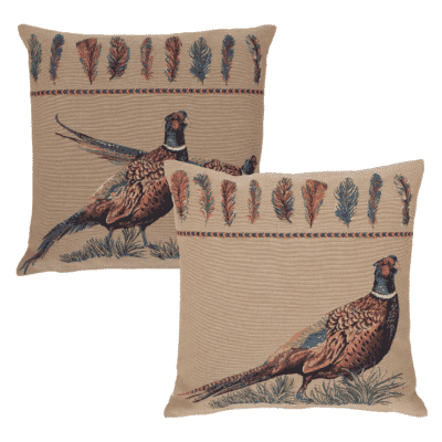 Pair of Pheasants Tapestry Cushions with Feather Filler - 46x46cm - Save £20