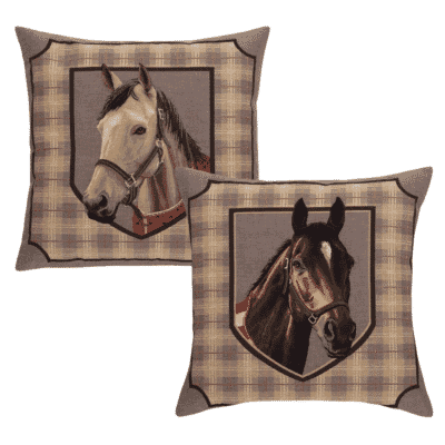 Pair of Horse Tapestry Cushions with Feather Filler - 46x46cm - Save £20