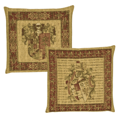 Pair of Heraldic Chenille Tapestry Cushions with Feather Filler - 46x46cm - Save £20