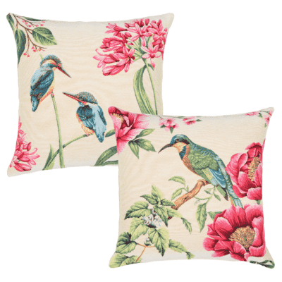 Pair of Kingfisher Tapestry Cushions with Feather Filler - 46x46cm - Save £20