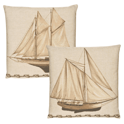 Pair of Sailing Boat & Yacht Tapestry Cushions with Feather Filler - 46x46cm - Save £20