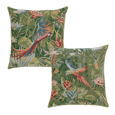 Pair of Rousseau Tropical Parrots Tapestry Cushions with Feather Filler - 46x46cm - Save £20