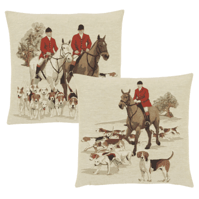 Pair of Hunting Tapestry Cushions with Feather Filler - 46x46cm - Save £20