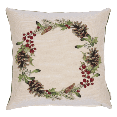 Pine & Berry Wreath Woven Cushion - 42x42cm (17"x17")