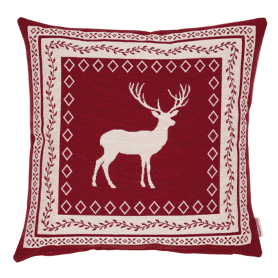 Nordic Stag Red Woven Cushion - 42x42cm (17"x17")
