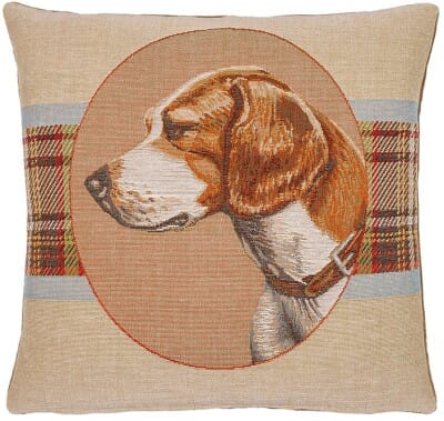 Pointer Tartan Cushion with Feather Filler - 33x33cm (13"x13")