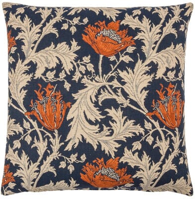 Morris Anemone Blue Rust Tapestry Cushion - 46x46cm (18"x18")