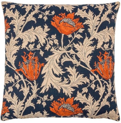 Morris Anemone Blue Rust Tapestry Cushion - 55 x 55cm