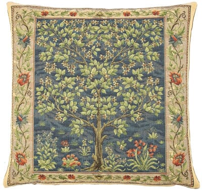 Tree of Life Blue Cushion with Feather Filler - 33x33cm (13"x13")