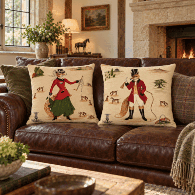 Pair of Freddie & Fenella Tapestry Cushions with Feather Filler - 46x46cm - Save £20