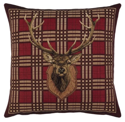 Stags Head Plaid Tapestry Cushion - 46x46cm (18"x18")