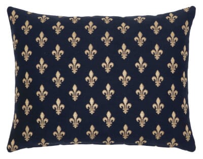 Blue Fleur de Lys Cushion with Feather Filler - 33x46cm (13"x18")