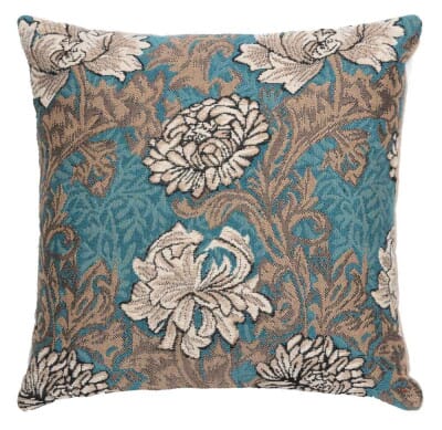 Chrysanthemums Aqua Cushion with Feather Filler - 33x33cm (13"x13")