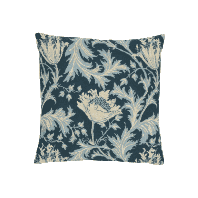 Anemone Blue Silver Tapestry Cushion with Feather Filler - 33x33cm (13"x13")