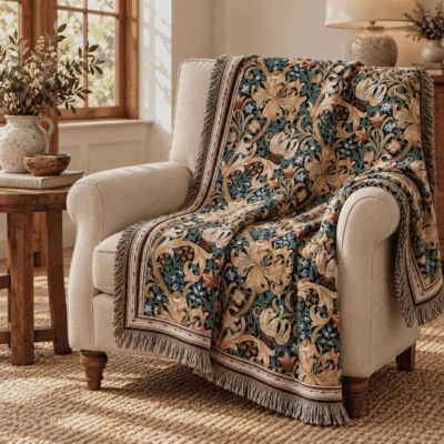Golden Lily Classic Tapestry Throw - 140 x 140cm (55" x 55")