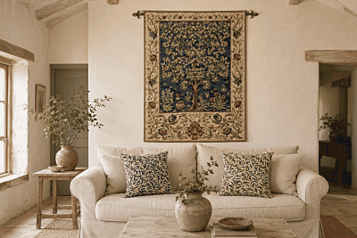 Tree of Life Loom Woven Tapestry - Blue - 3 Sizes Available