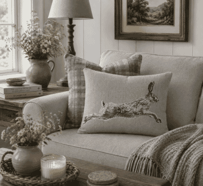 Hare Country Linen Tapestry Cushion - 33x46cm (13"x18")