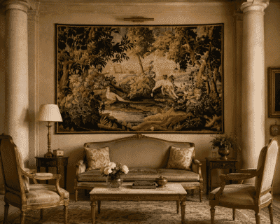Verdure aux Chien et Oiseaux Exotiques Antique Original Tapestry - 230 x 350 cm (7'5" x 11'5")