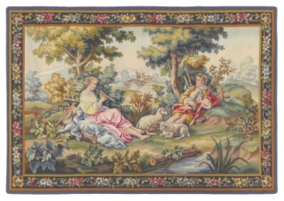 Scene Champetre d'Apres Boucher Antique Original Tapestry - 100 x 145 cm (3'3" x 4'9")