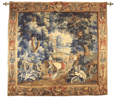 The Ox-drawn Carriage in Woodland Antique Original Tapestry - 295 x 312 cm (9'8" x 10'3")
