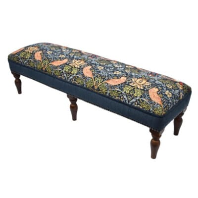 Strawberry Thief Navy Upholstered Fender Stool