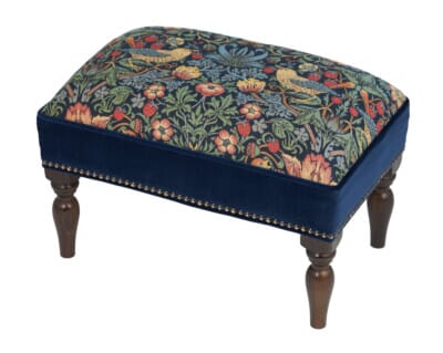 Strawberry Thief Midnight Upholstered Stool with Velvet Sides