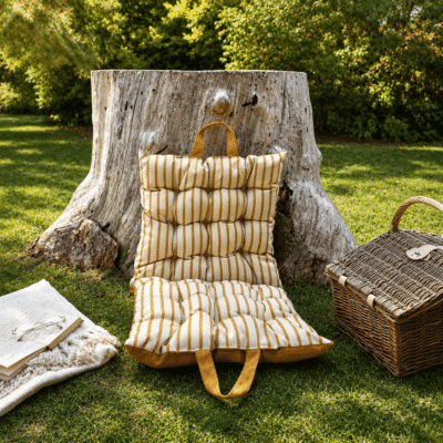 Ochre Stripe Woven Outdoor Folding Carry Cushion - 50 x 100 cm (20" x 40")