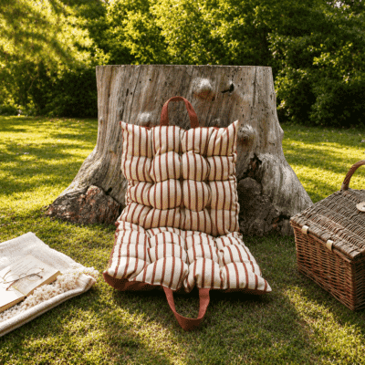 Terracotta Stripe Woven Outdoor Folding Carry Cushion - 50 x 100 cm (20" x 40")