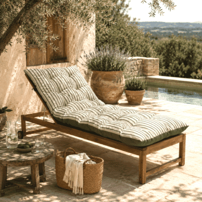 Olive Stripe Woven Outdoor Lounger Cushion - 190 x 65 cm (75" x 26")