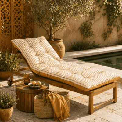 Ochre Stripe Woven Outdoor Lounger Cushion - 190 x 65 cm (75" x 26")