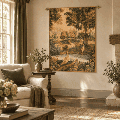 Verdure with Birds Loom Woven Woolblend Tapestry (without Border) - 132 x 95 cm (4’4” x 3’1”) - Requires Rod Size 3