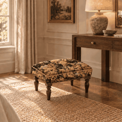 Verdure Royale Upholstered Stool with Faux Leather Pipe 