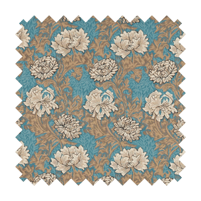 Chrysanthemums Aqua Tapestry Fabric