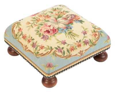 Aubusson Bouquet Blue Tapestry Footstool