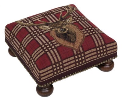 Stags Head Plaid Tapestry Footstool